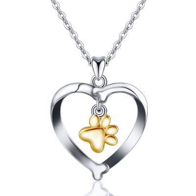 China Shape Merryshine's Dog Paw Print Necklace 925 Sterling Silver Heart Shaped Gold for sale