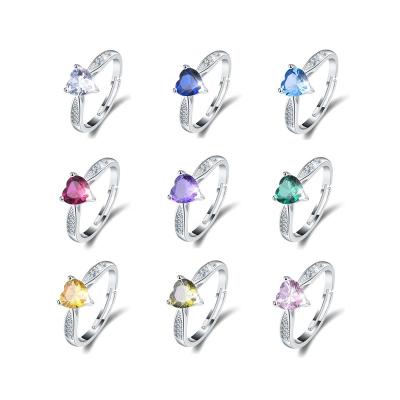 China Fashion Merryshine Hot Selling Jewelry 925 Sterling Silver Open Adjustable Heart Birthstone Rings for sale