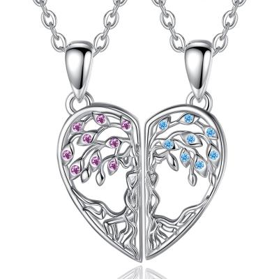 China FASHIONABLE Merryshine 925 Sterling Silver Tree Half Life Jewelry Pairs Heart Best Friend Necklace Set for sale