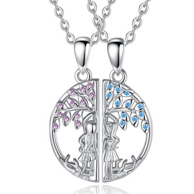 China Merryshine Best Friend TRENDY Sterling Silver Half Heart Pairs Forever Pendant Necklaces With Zircon for sale