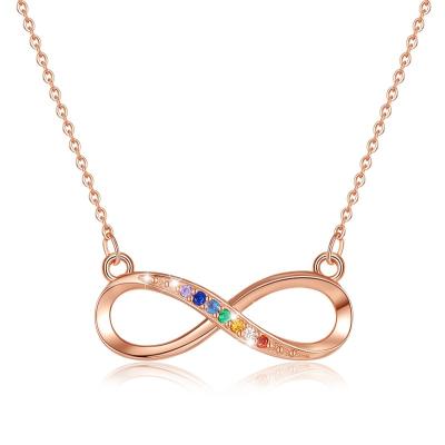 China Merryshine TRENDY Classic 925 Sterling Silver Rose Gold Plated Infinity Necklaces With Colorful CZ Stone for sale