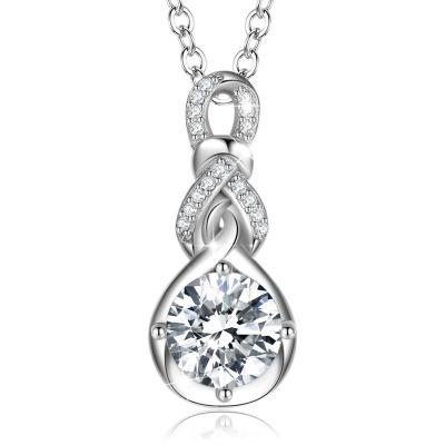 China Fashion Merryshine Jewelry 925 Sterling Silver Plated Rhodium Bowknot Zircon Necklaces For Women for sale