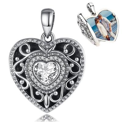 China FASHIONABLE Merryshine 925 Sterling Silver Picture Photo Heart Pendant Necklace with Red Zircon for sale