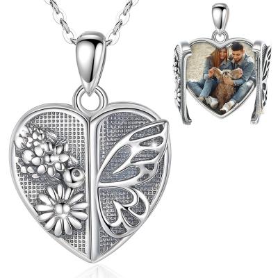 China FASHIONABLE Commemorative Single Photo Heart Pattern Butterfly Jewelry Merryshine Pendant Necklace for sale