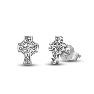 China Merryshine FASHIONABLE Unique Vintage Cross Design 925 Sterling Silver Small Stud Earrings For Women for sale