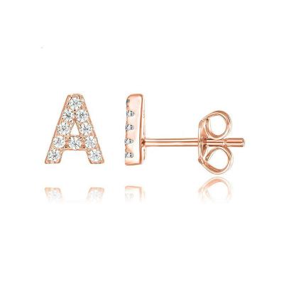 China 925 mini small 26 sterling silver lead free nickel free alphabet initial letter stud earrings with zircon for sale