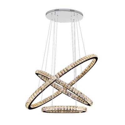 China Contemporary Luxury Modern Indoor Gold Crystal String Led Circular Round 3 Ring Pendent Pendant Lamp Light for sale