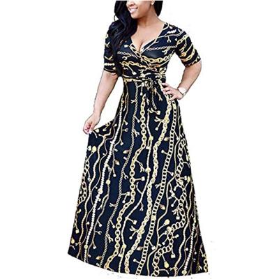 China Plus Size Women's V-Neckline Women's Clothing Anti-Static Big Swing Floral Print Maxi Split Casual Dress Long For Women XXXXXL for sale