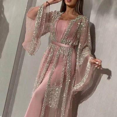 China Anti-Static Sequin Big Sleeve Big Long Sleeve Bronzing Mesh Skirt Shawl Banquet Evening Dress Sexy Costume Dress For Party Casual Outfits for sale