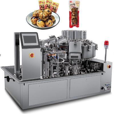 China Food Nitrogen Filled Rotary Vacuum Premade Pouch Food Packaging Machine Meat Chicken Flesh Doypack Bag Vacuum Packing Machine for sale