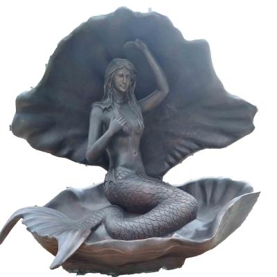 China 2021 EUROPEAN mermaid sculpture antiques bronze life size fountain Art Garden mermaid statue for sale