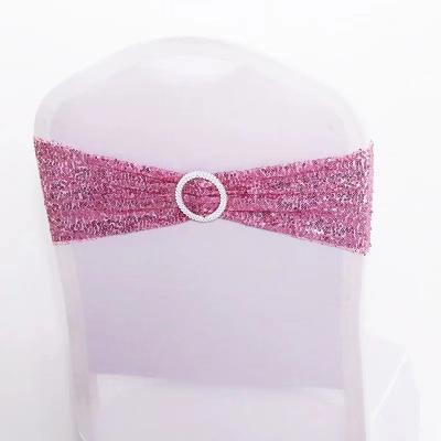 China Durable custom flower chair bow chair cover spandex decoration wedding hotel sequin elastic strap for sale