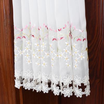 China Durable White Kitchen Curtains Short Embroidery Gauze Lufu Coffee Shade Half Curtain for sale