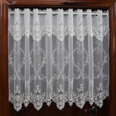 China Lufu Durable White Gauze Embroidered Lace Half Small Sheer Kitchen Cafe Window Drapes Shade Curtain for sale