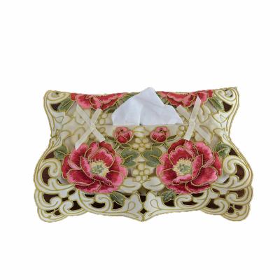 China Luxury Minimalist Tissue Box Cover Lufu Car Tissue Cover Embroidery Cloth Rectangular Office Box Cover for sale