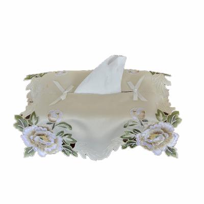 China Minimalist Lufu Tissue Box Holder Tissue Cover Embroidery Tissue Desktop Rectangular Box Cover for sale