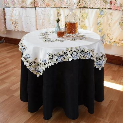 China New Lufu embroidery hand embroidery lace stock tablecloth floral tablecloth manufacturerfor home artificial luxury square tablecloth for sale