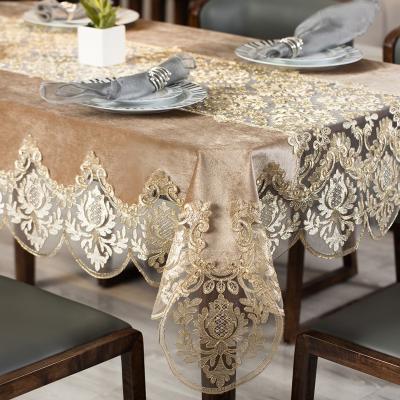 China Lufu Wholesale Waterproof Lovely Velvet Tablecloth With Mesh Lace Tablecloth Table Cloths Velvet Table Cloths Flannel Fabric for sale