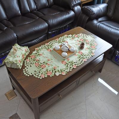 China Lufu Durable Quality Designs Christmas Artificial Hollow Decor Flower Embroidery Home Dining Table Runner Embroidery Custom Made for sale