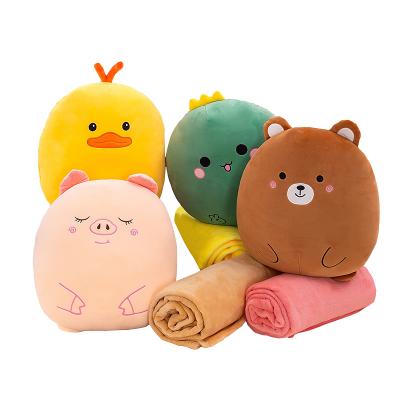 China Kawaii Cartoon Blanket for Travel and Home Use 2 in Toys 1 Set Plush Blanket Pillow Cover and Animal Pillow Cushions for Travel for sale