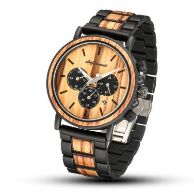 China Luxurious Multi-Function Wooden Quartz Watch 44mm Waterproof Men's Watch Customized By Water Resistant for sale