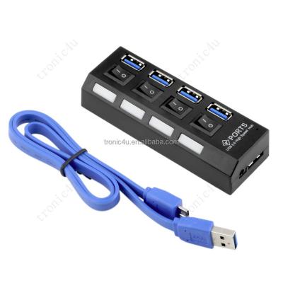 China USB Hub 4 Ports Durable USB 3.0 Hub 12v Durable 5Gbps Super Speed ​​With On/Off Switch For Windows For Mac OS For Linux PC Laptop Black for sale