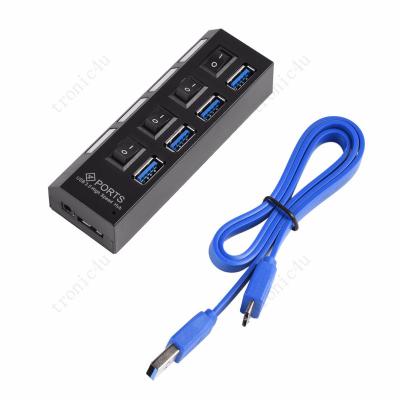 China Durable USB Hub 12v 4 Ports Durable USB 3.0 Hub Super Speed ​​5Gbps with On/Off Switch for Windows for Mac OS for Linux PC Laptop Black for sale