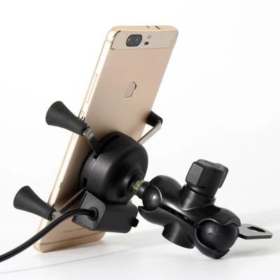 China Wholesale Cheap Free Shipping Aluminum Motorcycle Bike Mobile Phone Holder X Support 360 Rotation With USB Charger for sale