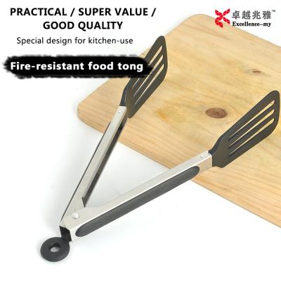 China Amazon Viable Tong Seller Nylon Turner Tong 9 Inches Head Stainless Steel Handle Meat Fruit Heat Resistant Nylon Tongs for sale