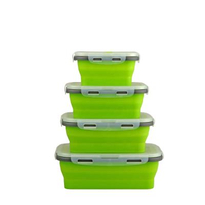 China 4-Pack Sustainable Set Proof Leaf Collapsible Bento Reusable Food Storage Containers Silicone Lunch Boxes for sale