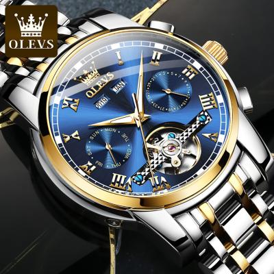 China OLEVS 6607 Men's OEM Wrist Watch Waterproof Luxury Self-Winding Automatic Mechanical Stainless Steel Tourbillon Men's Wristwatch for sale