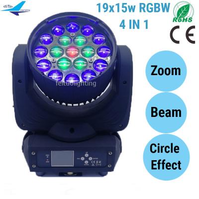 China Stage 19X15W DMX Circle Effect RGBW Beam Wash DJ Lighting Stage Led Moving Head Light Zoom for sale