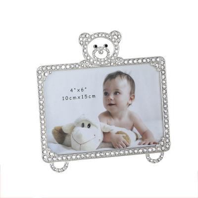 China Creative Bear Colorful Baby First Year Photo Zinc Alloy Silver Plated Frame for sale