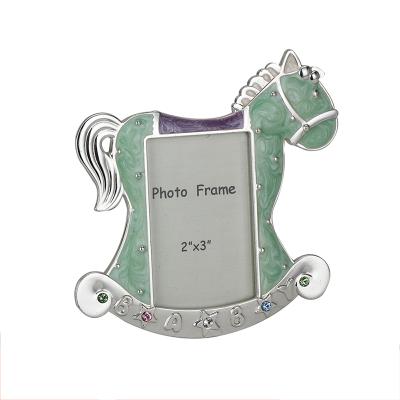 China Creative Green Horse Child Photo Frame Enamel Decorated Baby Photo Frame for sale