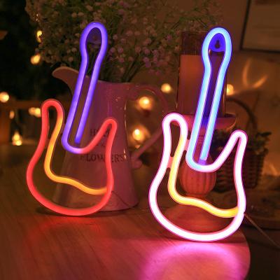 China YIZHI Nightclub Lighting Guitar Shape Neon Light Bar Music Room Atmosphere Decorative Musical Instrument Led Neon Lamp for sale