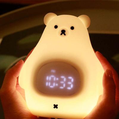 China New YIZHI Cartoon Baby White Bear Silicone Sleep Trainer Kids Touch Sensing Children Night Light Alarm Clock Lovely Bedroom Cartoon for sale