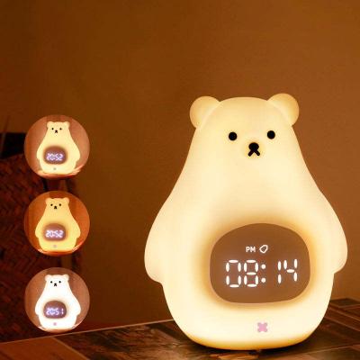 China New YIZHI Cartoon Polar Bear Animated Sunrise Alarm Clock For Kids Bedside Baby Night Light Food Grade Silicone Sleep Trainer for sale