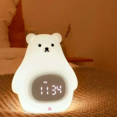 China YIZHI Cartoon White Bear Kids Silicone Alarm Clock Kids Bedroom Sleep Trainer Night Light Digital Sunrise Alarm Clock For Baby for sale