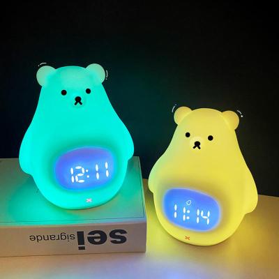 China YIZHI Cartoon Cartoon White Bear Night Light Sleep Trainer Creative Baby Kids Usb Silicone Led Remote Control Alarm Clock For Children for sale