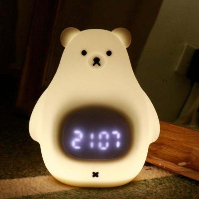 China YIZHI High Quality Cartoon Big White Bear Silicone Alarm Clock Kids Baby Wake Up Trainer With Night Light Bedroom Kids Sleep for sale