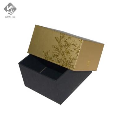 China Recyclable Custom Black Gold Rigid Hard Logo Case Cardboard Hot Stamping Paper Packaging Lid and Base Rigid Paper Gift Boxes for sale