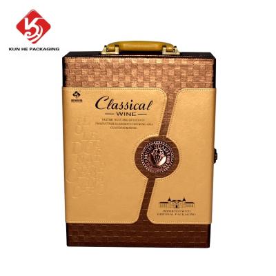 China Wholesale Custom Recyclable Brandy Bottle Paper Packaging Boxes Luxury Wine Whiskey Vodka Spirits Beverage Leather Classic Suitcase for sale