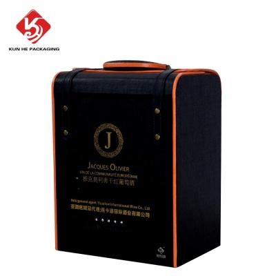 China Wholesale Custom Recyclable Leather Suitcase Shaped Red Logo Wine Gift Box With Handle Luxury Wine Box Carry Packaging for sale