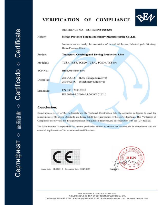 CE - Henan Yingda Heavy Industry Co., Ltd.