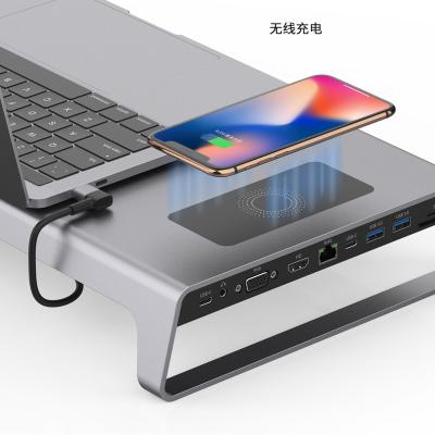 China HDTV Output Resolution up to 4k@30Hz Wholesale Factory Price 11 in 1 Type C Charger Dock Hub Laptop Stand Hub Adapter Connector Wireless Docking Station USB Ports for sale