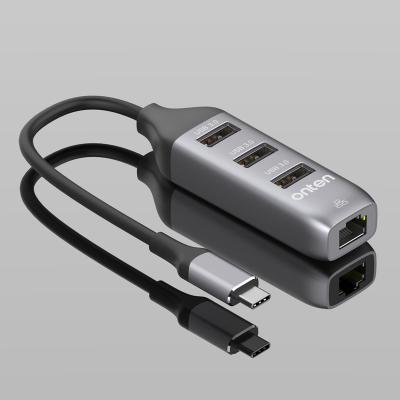 China Expands one USB-C port to one RJ45 and three USB 3.0 port hub with Ethernet PD3.0 2.0 gigabit RJ45 hub usb type c for mac for sale