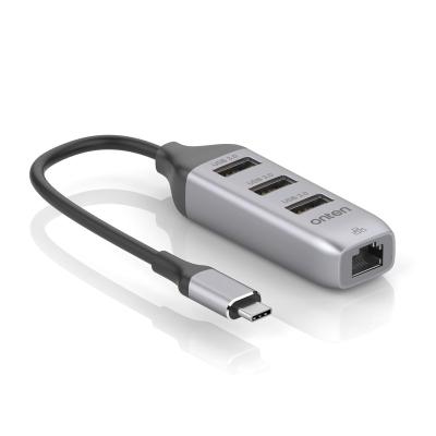 China Expands One USB-C Port to One RJ45 and Three USB 3.0 Port Hub with RJ45 Gigabit Ethernet USB Ethernet Adapter for Mac Chromebook for sale