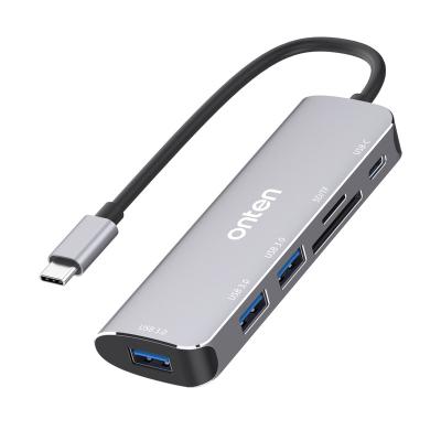 China Aluminum Alloy 6 in 1 Type C USB Hub 9 Laptop Left Docking Station Multifunctional USB Hub with HDTV USB3.0 SD Card Reader For Macbook for sale