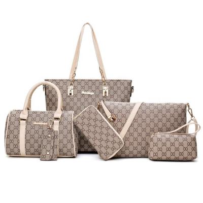 China Vintage New Arrival Lattice Design Women Ladies Leather 6 Pcs Handbag Set for sale