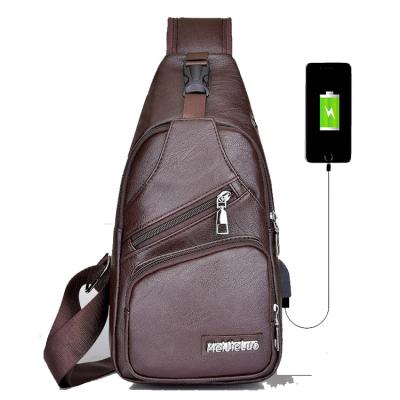 China Waterproof Anti Theft With USB And Earphonepole Anti Theft Waterproof Custom Leather Chest Sling Bag Men Cross - Body Bag With USB for sale